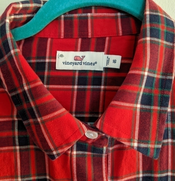Vineyard Vines Red Plaid Weekend Button Down Cotton Shirt Size 16 - Picture 4 of 7